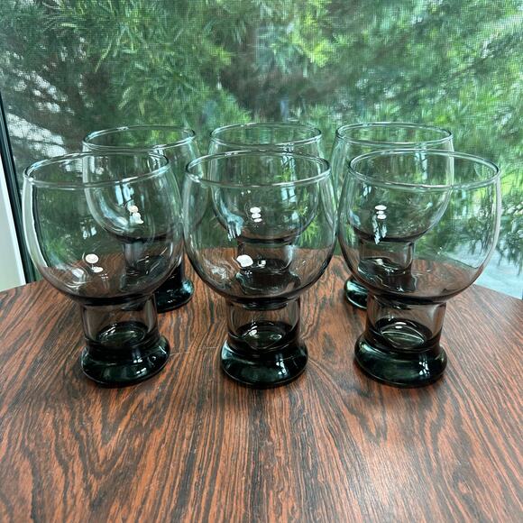 Set of 6 Vintage Libbey Smoke STAX Gray Goblets – MCM Stacking Glasses - Picture 3 of 12